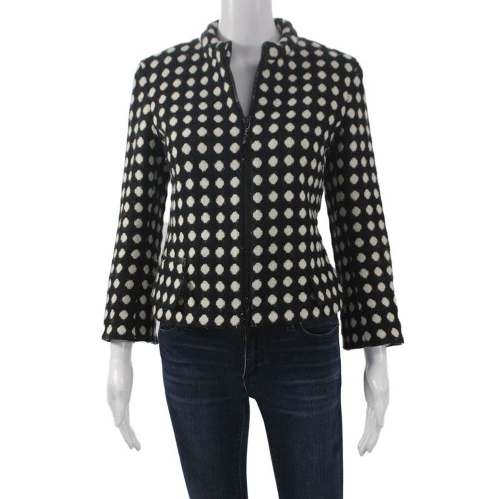Akris Punto Women Basic Jacket Black Wool Polka Dot Zip Long Sleeve Size 6